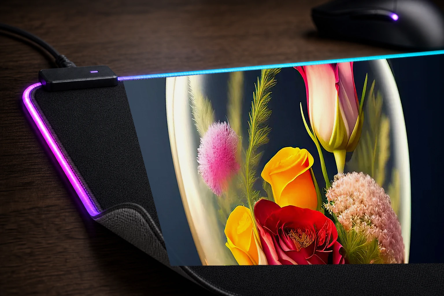 flower art RGB Desk Mat controller and material detail