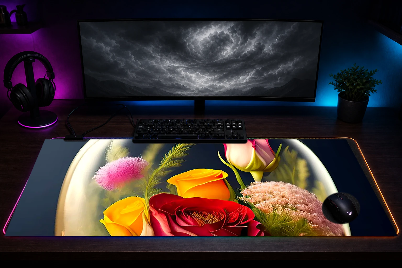 flower art RGB Desk Mat immersive setup scene