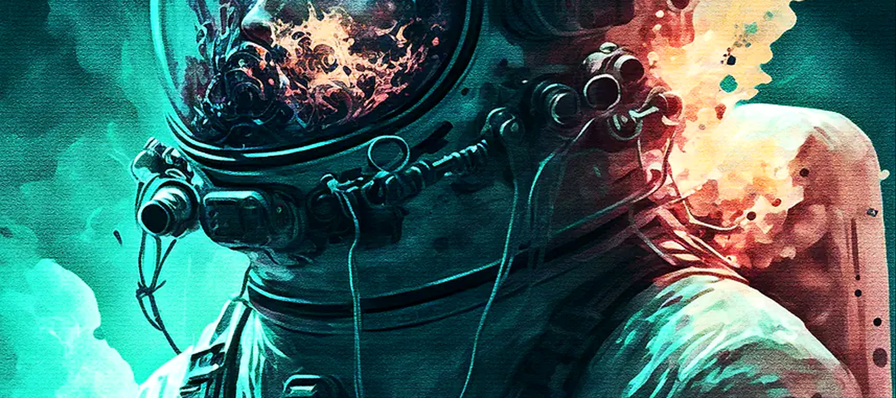 Astronaut in space sea RGB Desk Mat full-width design preview