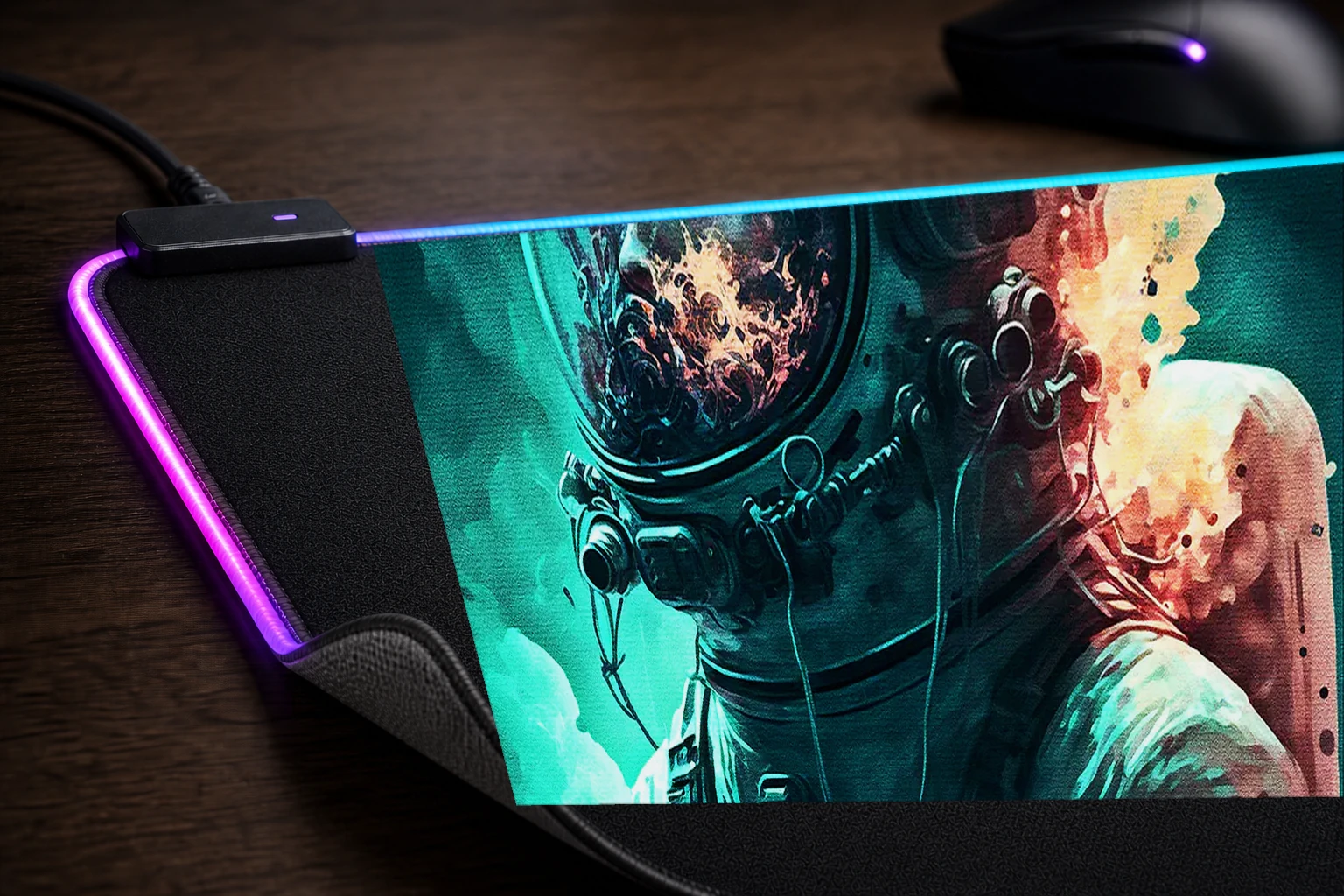 Astronaut in space sea RGB Desk Mat controller and material detail