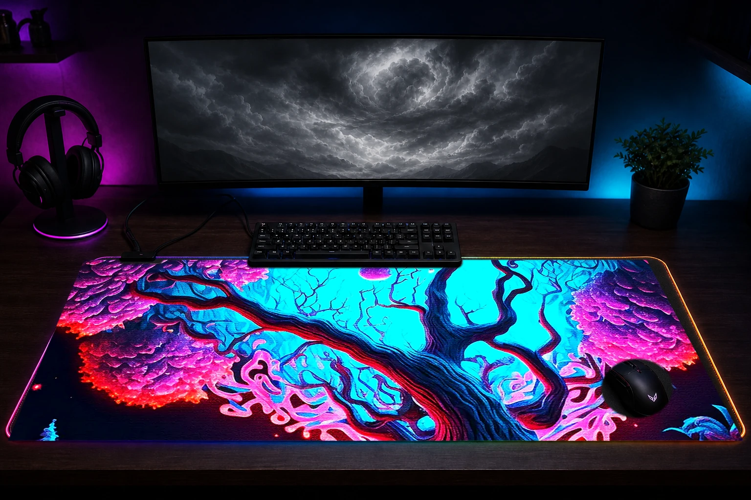 Abstract Art Tree RGB Desk Mat immersive setup scene