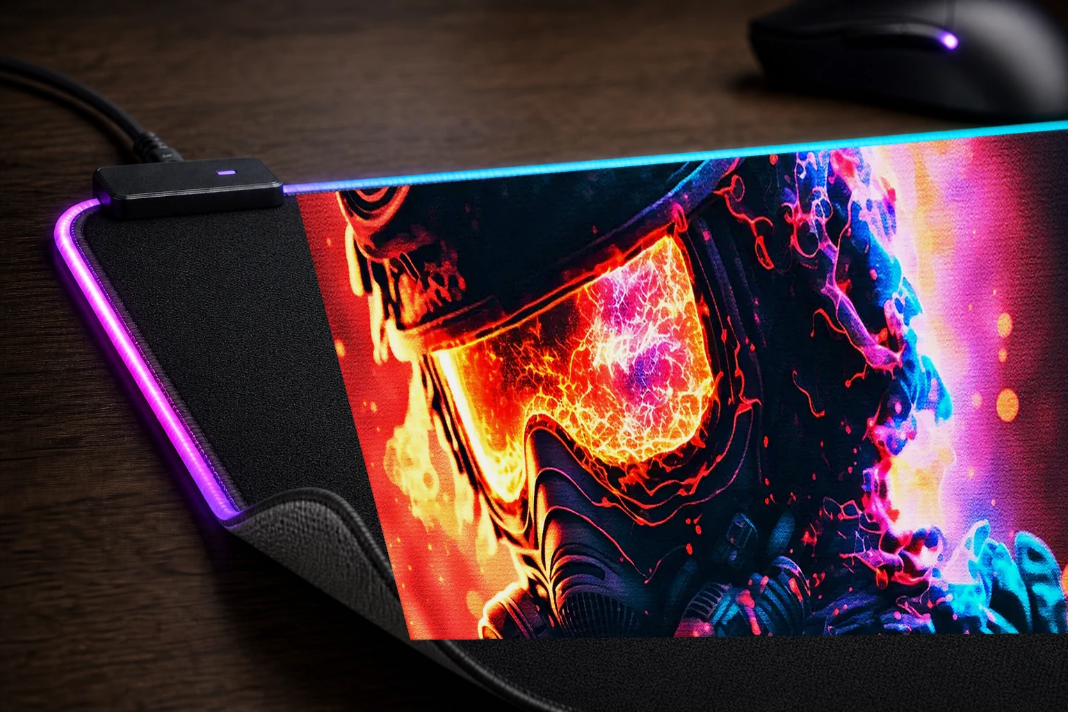Colorful military RGB Desk Mat controller and material detail