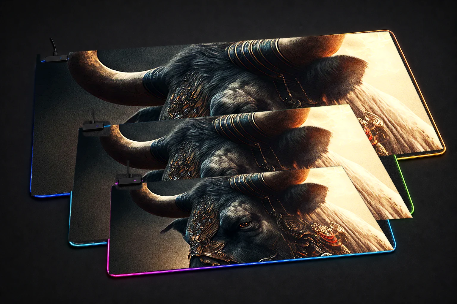 Ferocious Buffalo RGB Desk Mat three-size comparison