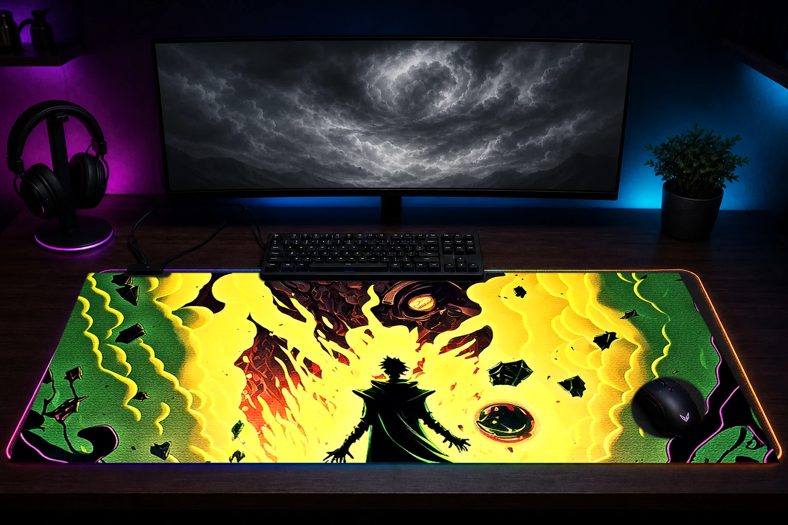 Magical Power RGB Desk Mat immersive setup scene