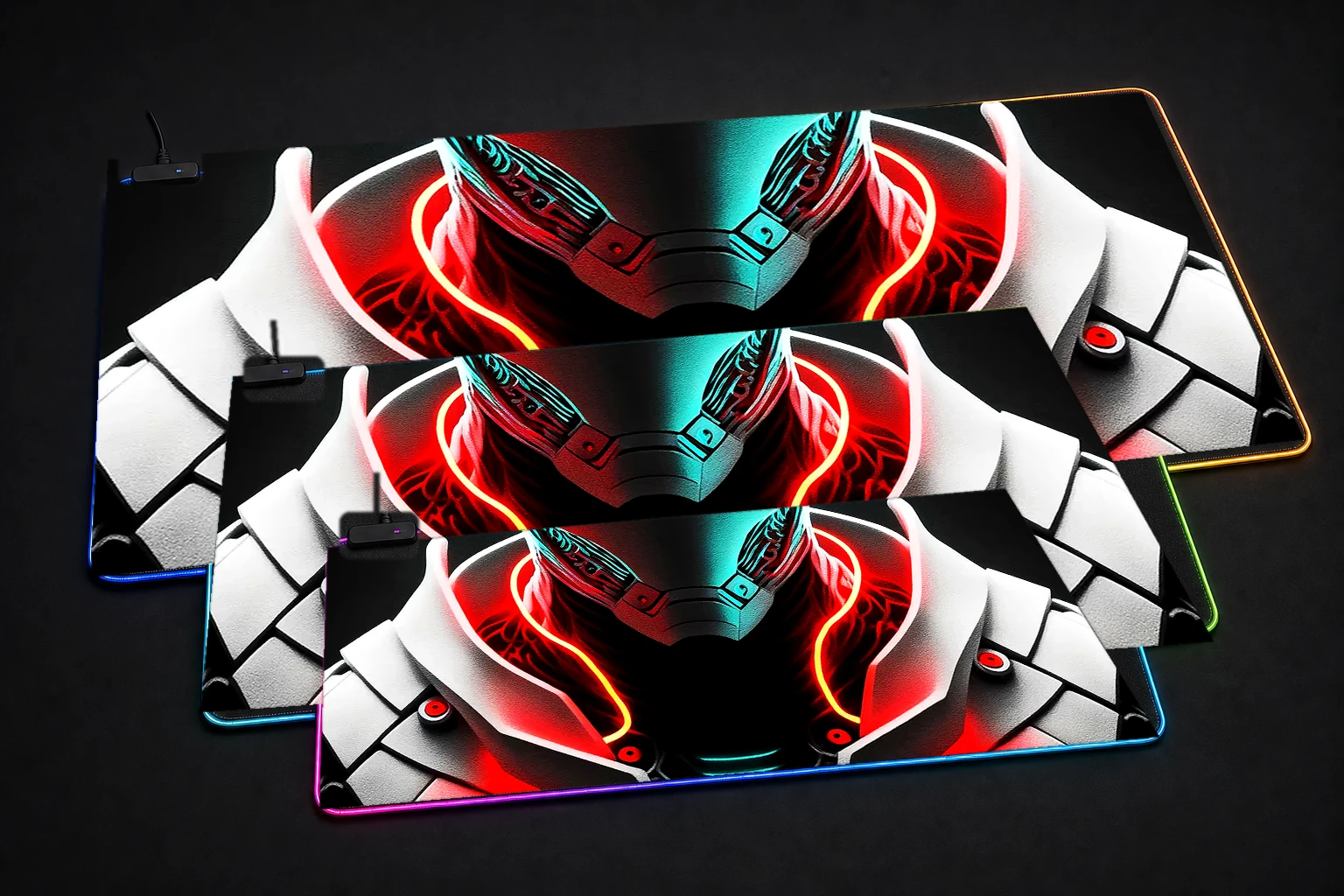 Portrait Of White Robot RGB Desk Mat three-size comparison