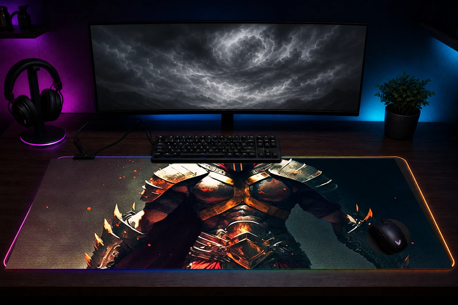 Pain The Gladiator RGB Desk Mat immersive setup scene