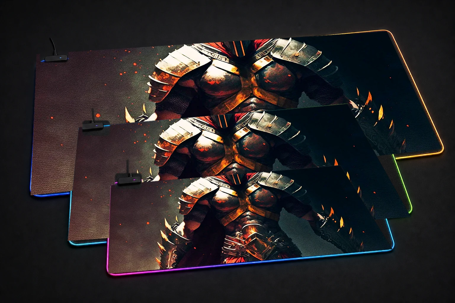 Pain The Gladiator RGB Desk Mat three-size comparison