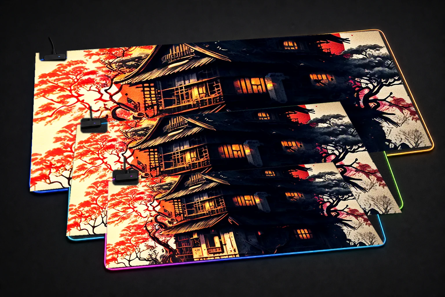 House of the rising sun RGB Desk Mat three-size comparison