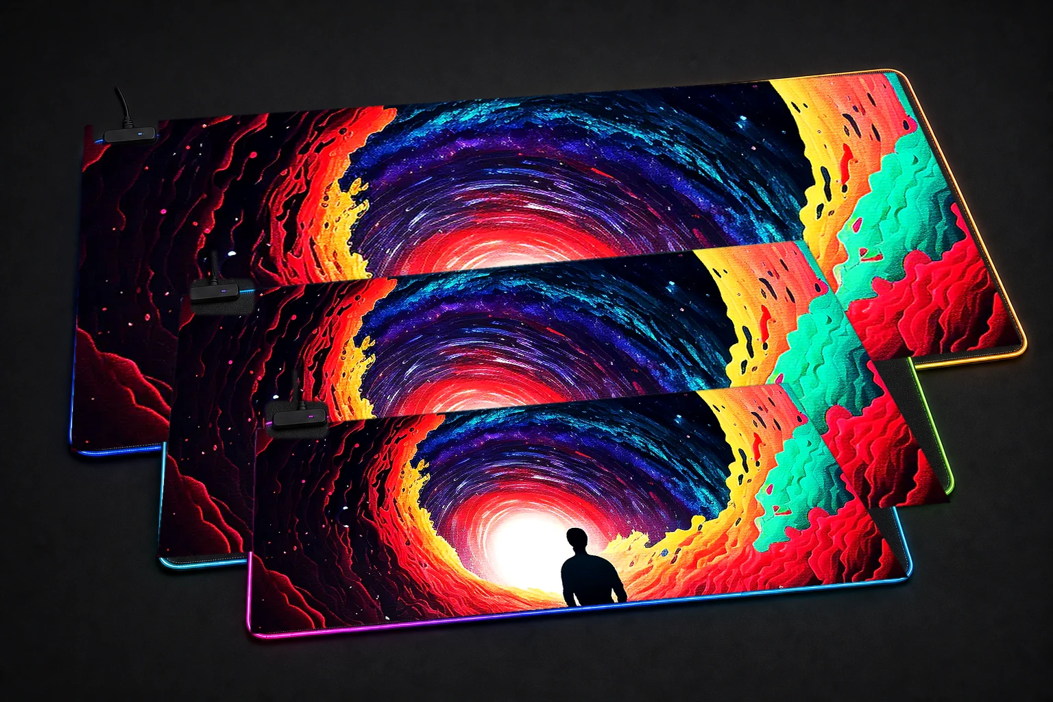 Colorful Street RGB Desk Mat three-size comparison