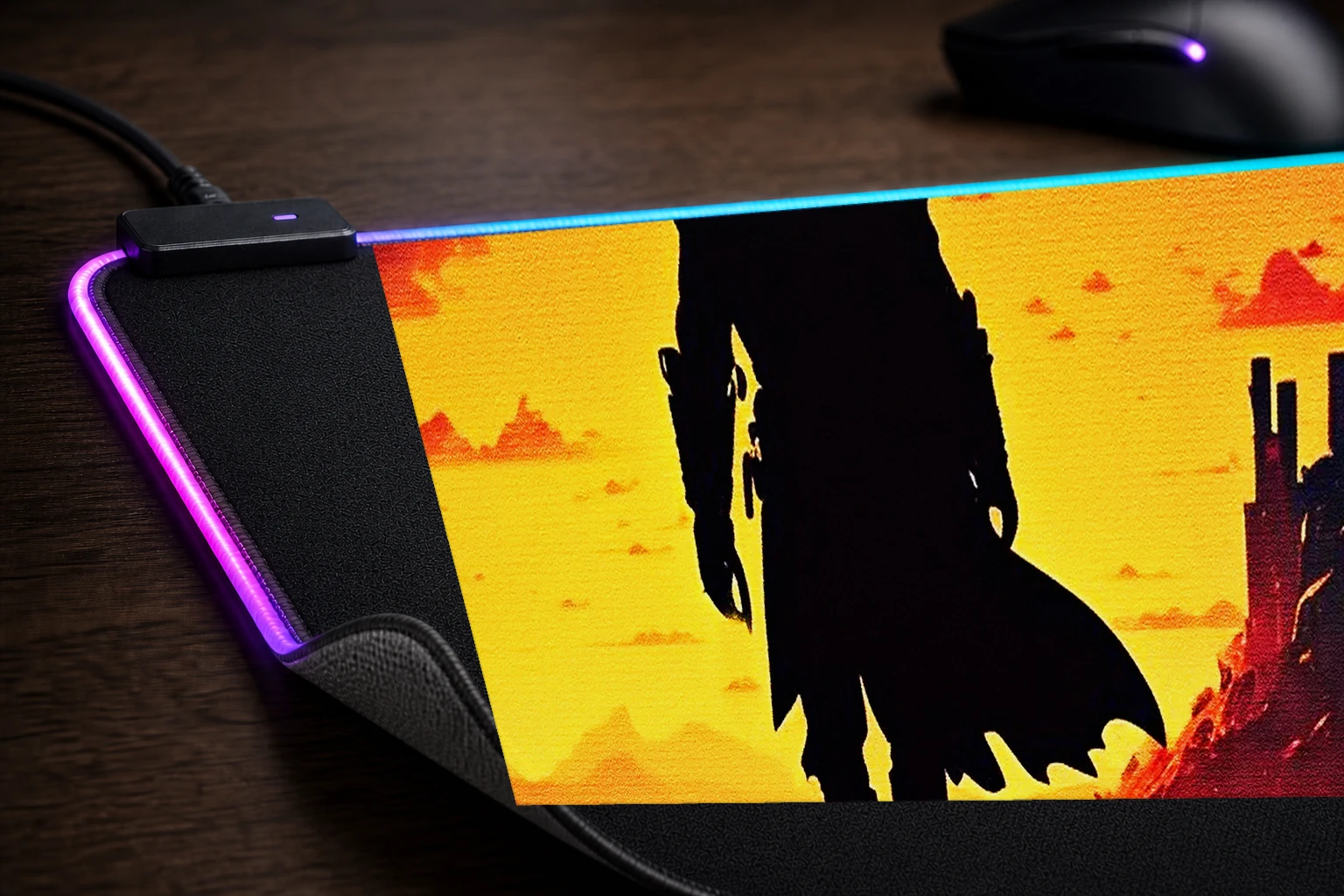 The Journey RGB Desk Mat controller and material detail