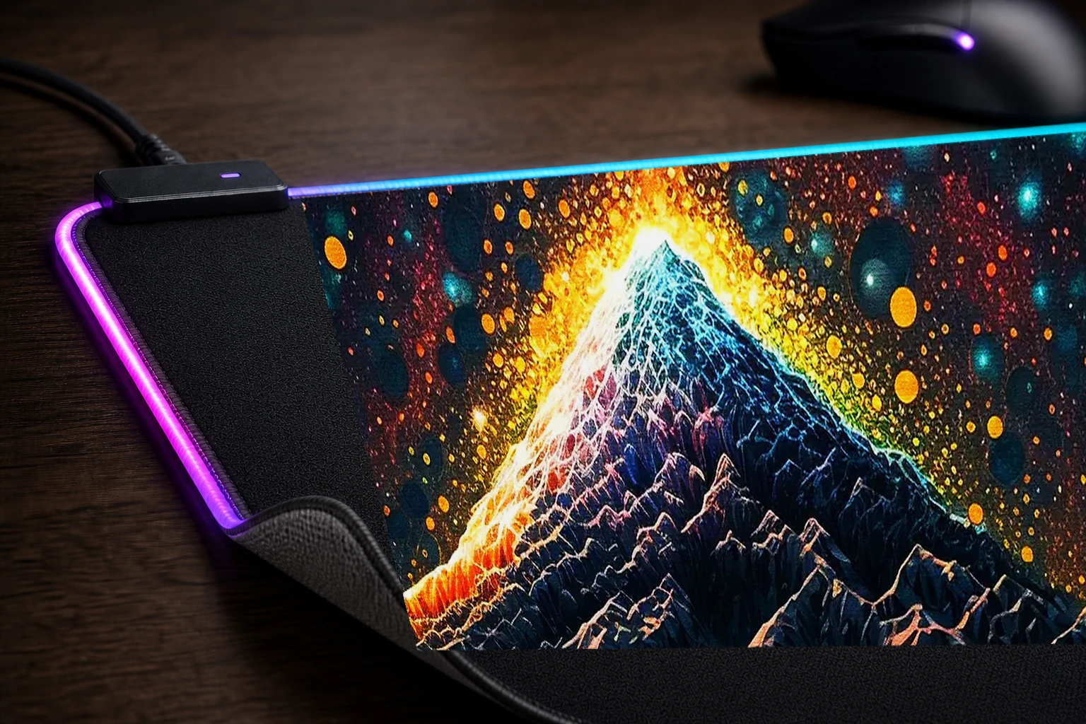 Mountain Bubble Art RGB Desk Mat controller and material detail
