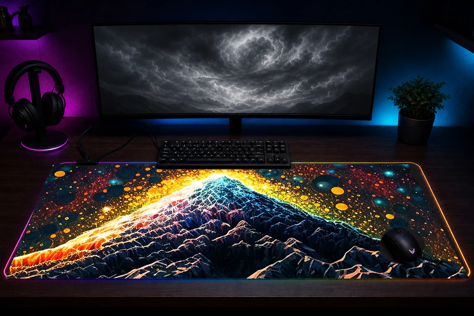 Mountain Bubble Art RGB Desk Mat immersive setup scene