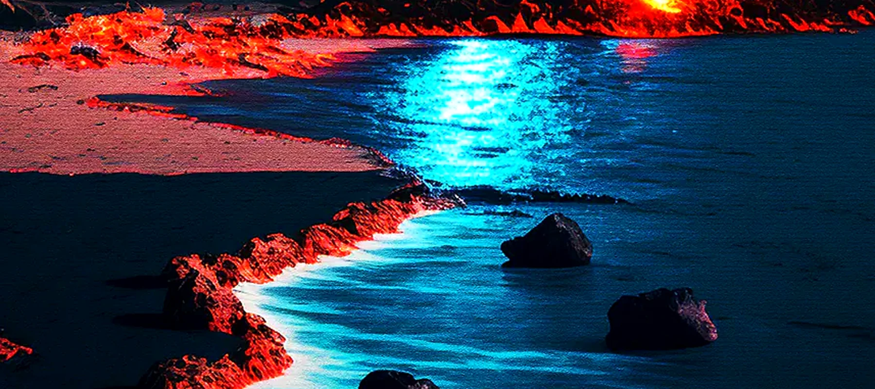 Volcano beach at moonlight RGB Desk Mat full-width design preview