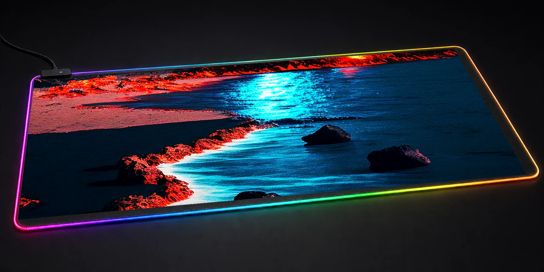 Volcano beach at moonlight RGB Desk Mat RGB desk mat