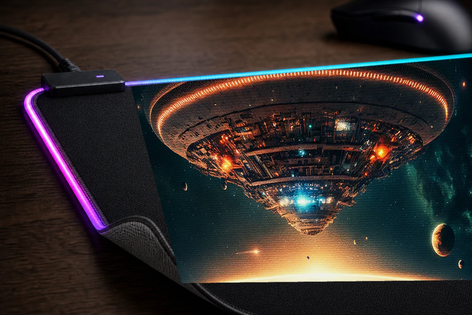 UFO invade interstellar RGB Desk Mat controller and material detail