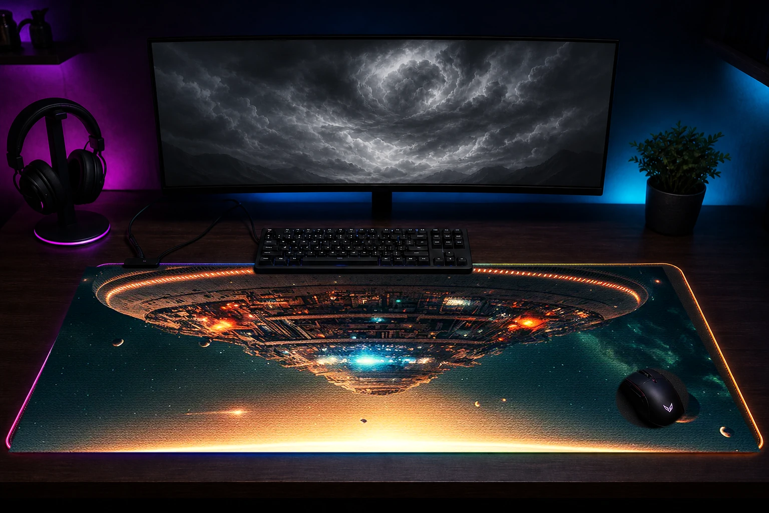 UFO invade interstellar RGB Desk Mat immersive setup scene