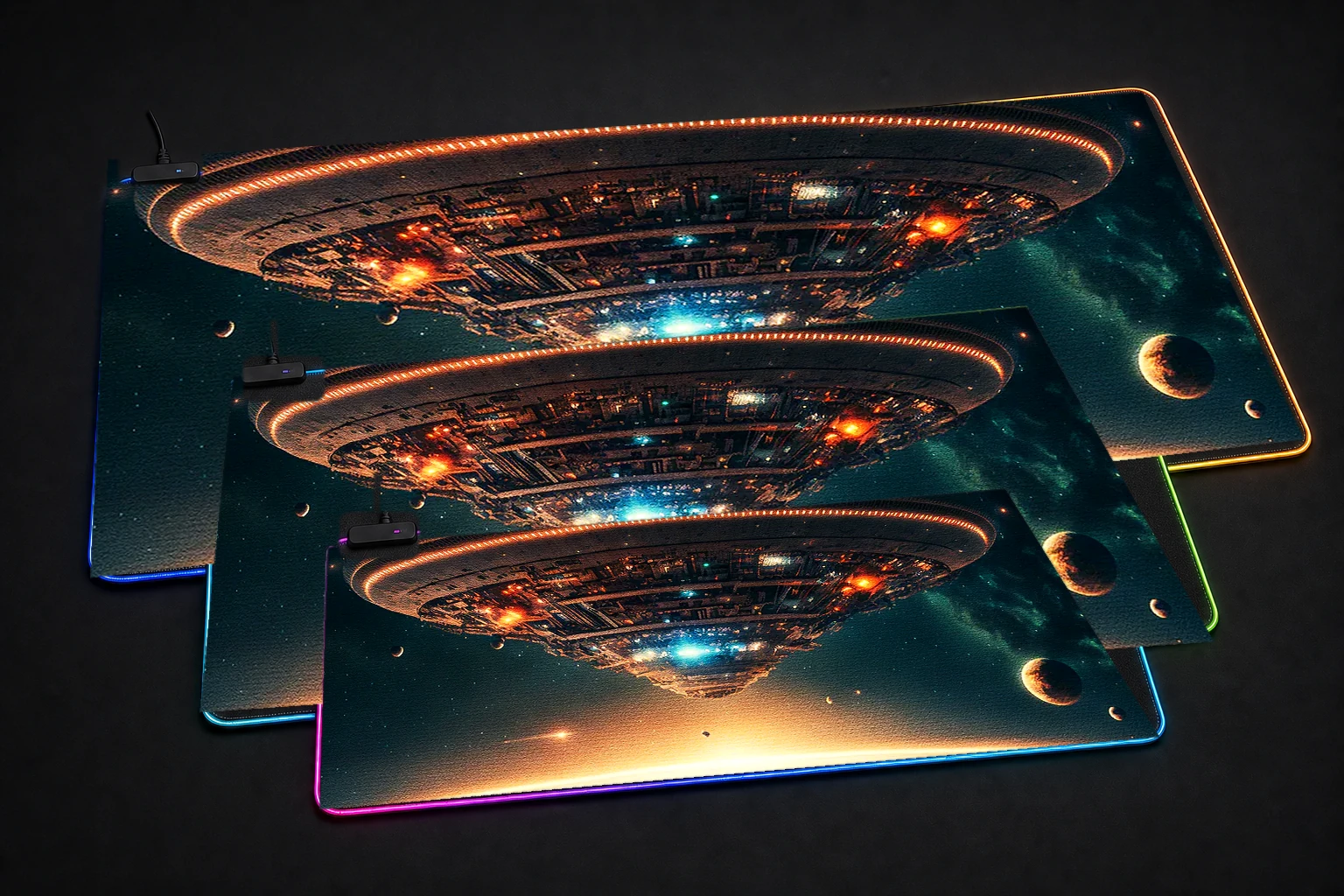 UFO invade interstellar RGB Desk Mat three-size comparison