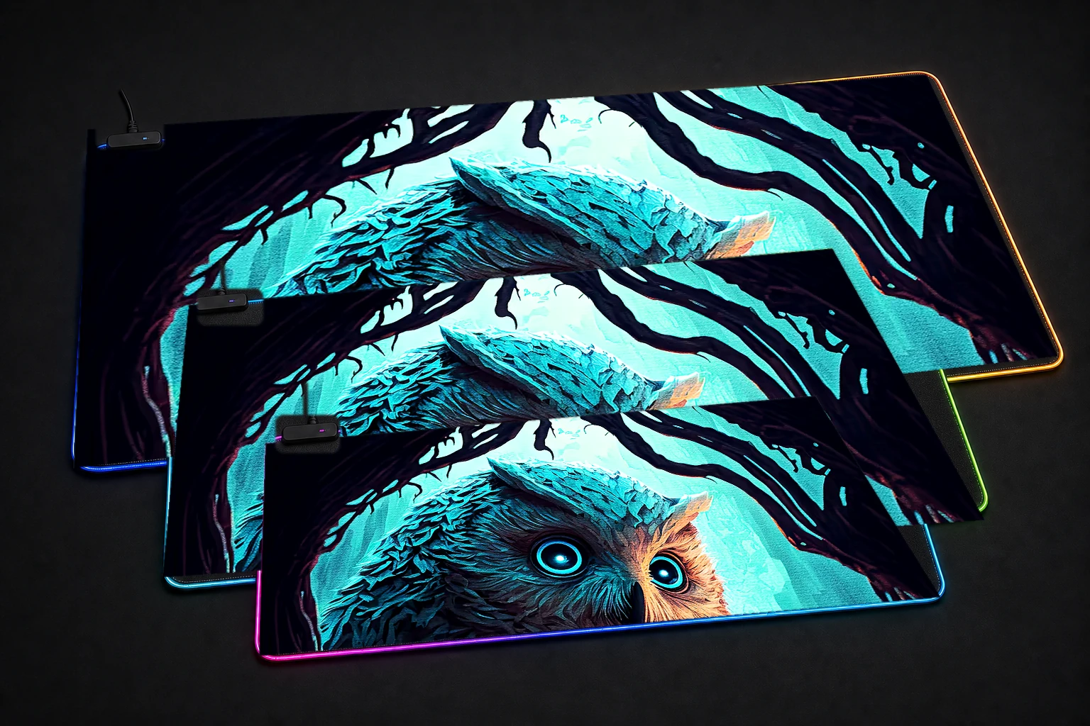Fairy Tales RGB Desk Mat three-size comparison