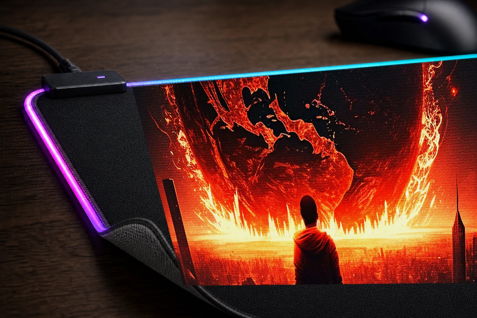 The world is on fire RGB Desk Mat controller and material detail