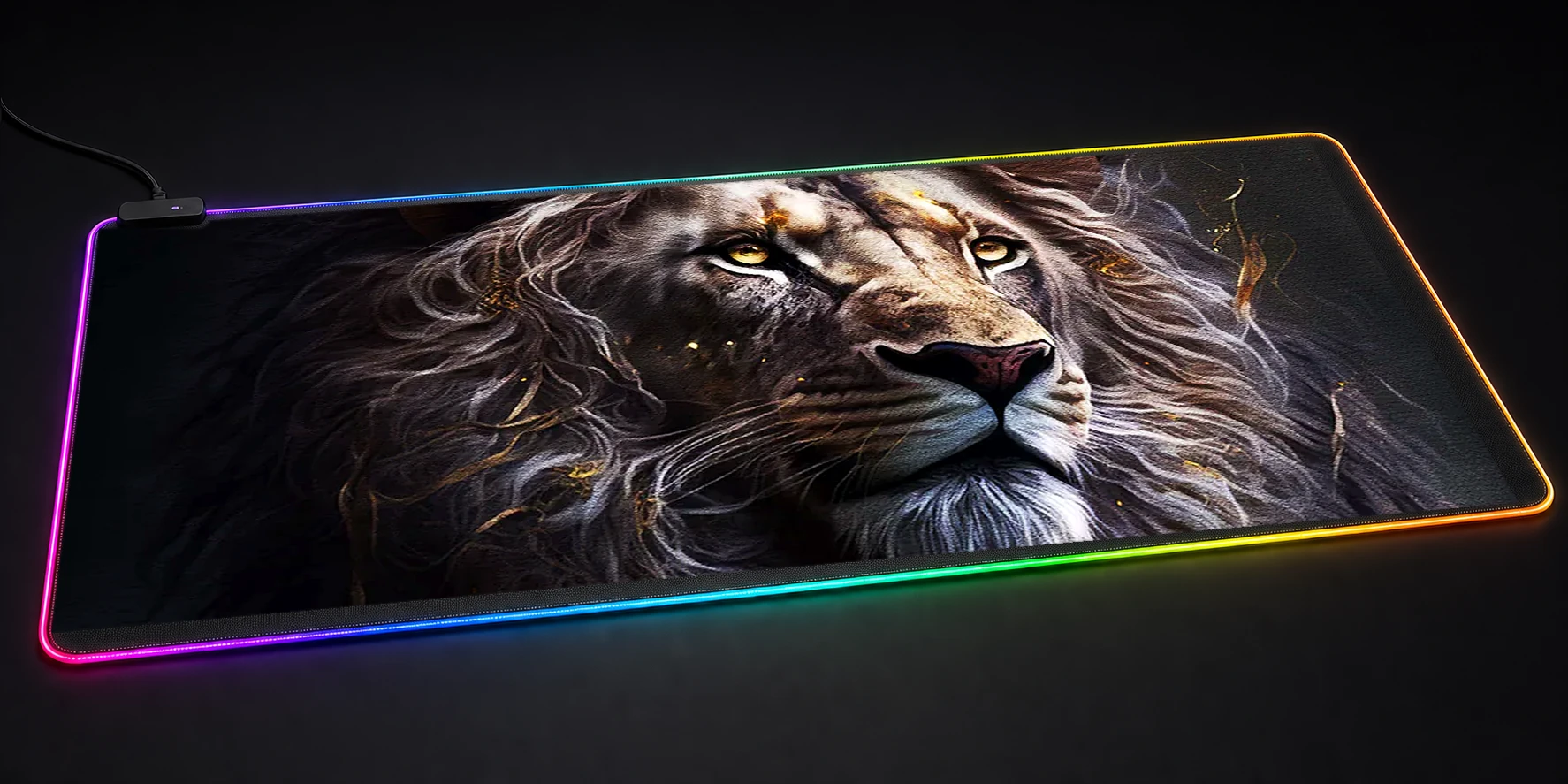 Portrait Black Lion RGB Desk Mat RGB desk mat