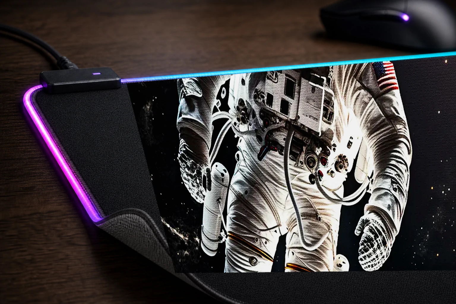 Space Walk RGB Desk Mat controller and material detail