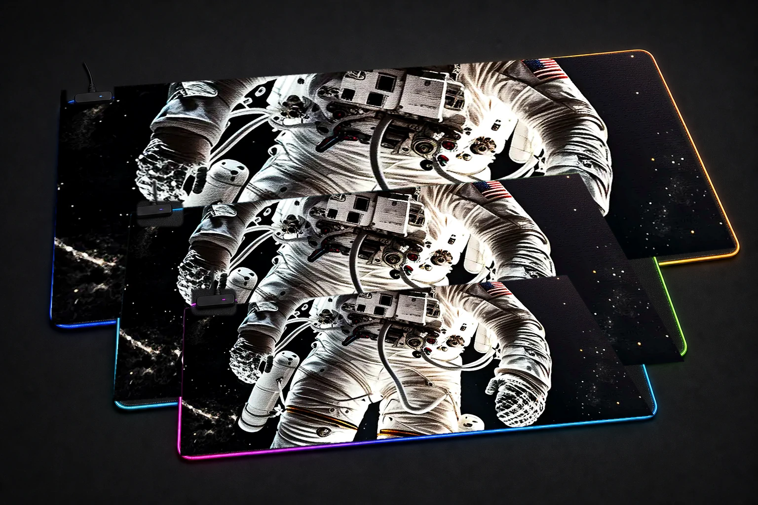 Space Walk RGB Desk Mat three-size comparison