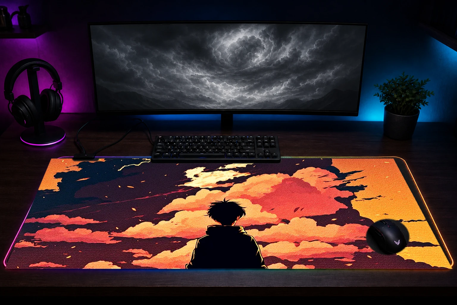 Afternoon trip RGB Desk Mat immersive setup scene