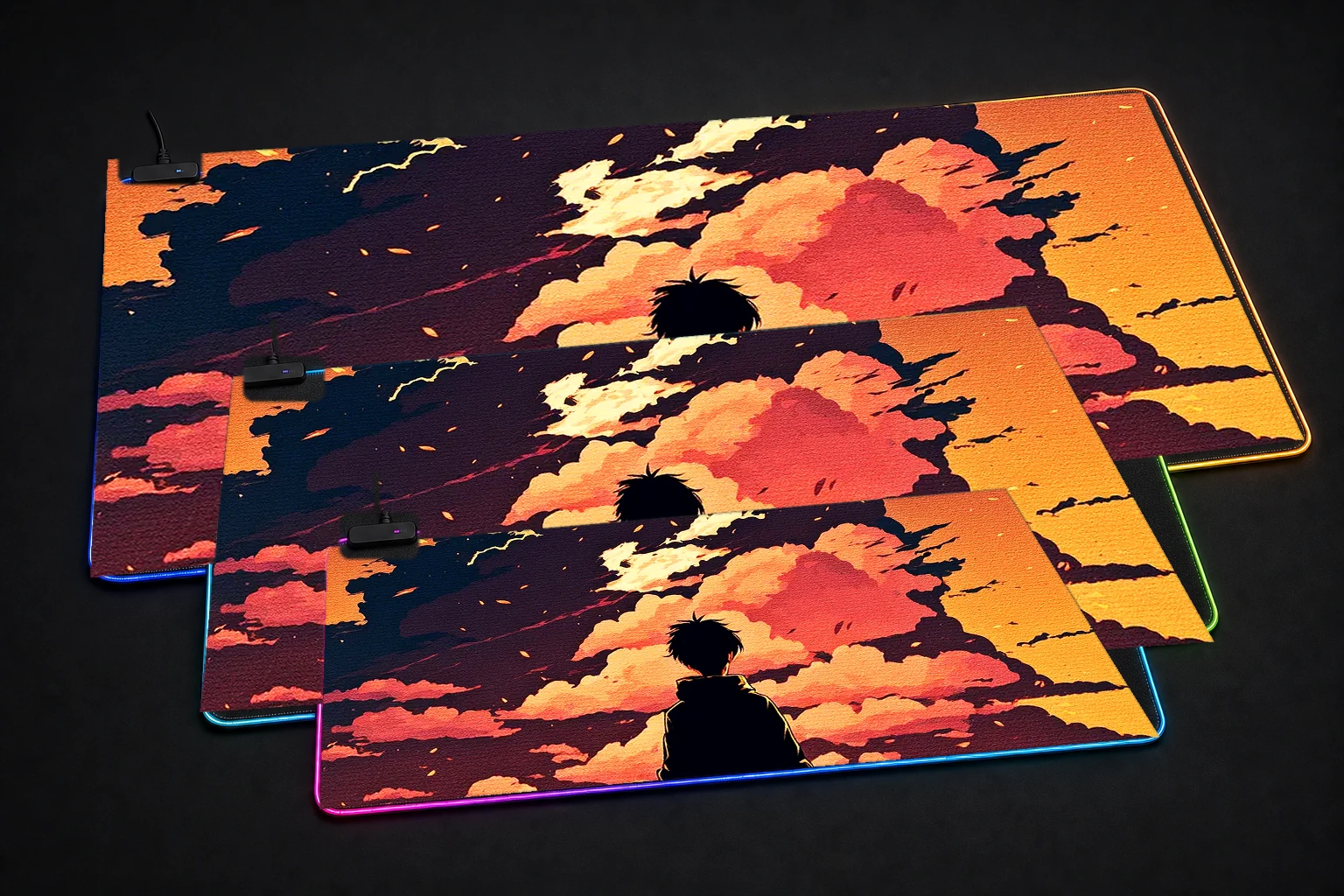 Afternoon trip RGB Desk Mat three-size comparison