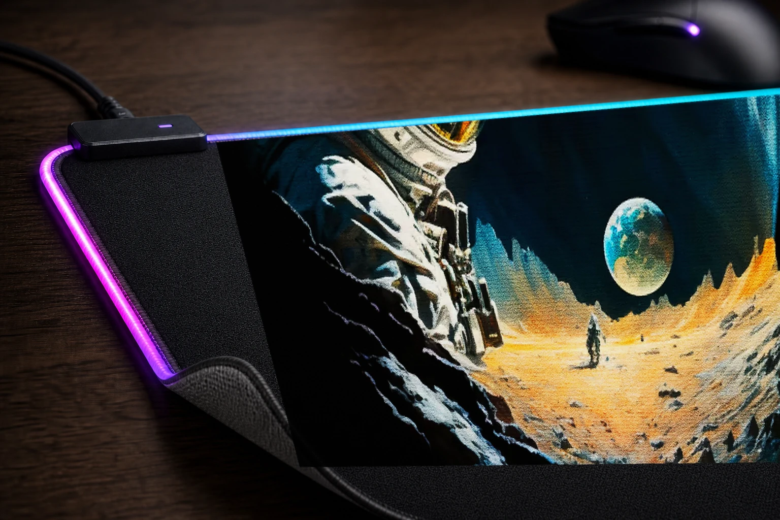 Astronomy on the Moon RGB Desk Mat controller and material detail
