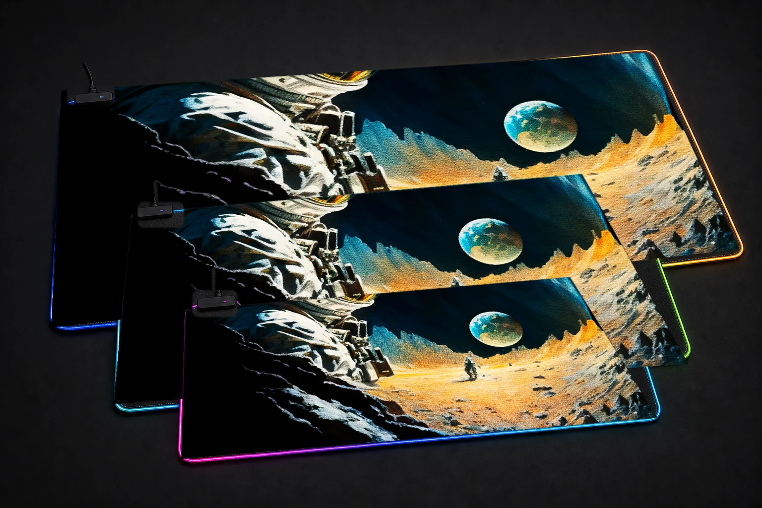 Astronomy on the Moon RGB Desk Mat three-size comparison