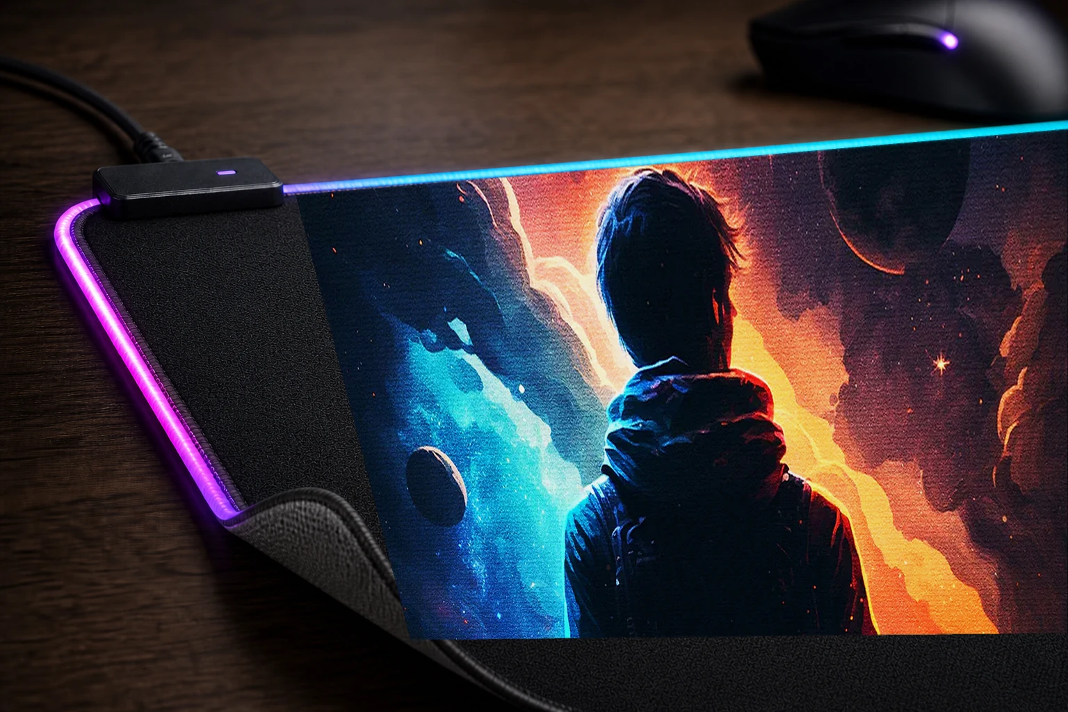 Staring at the planets RGB Desk Mat controller and material detail