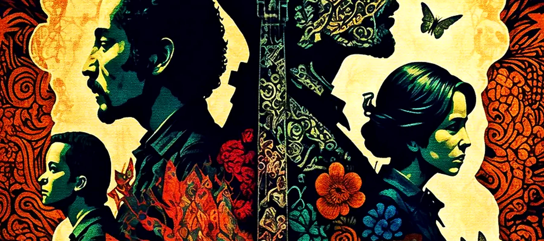 Mexican mariachi musicians RGB Desk Mat full-width design preview