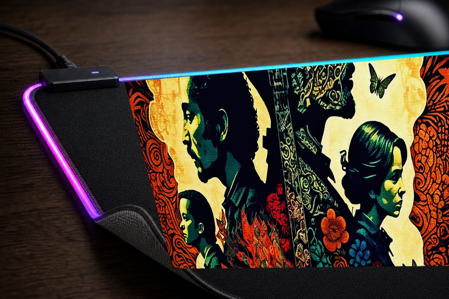 Mexican mariachi musicians RGB Desk Mat controller and material detail