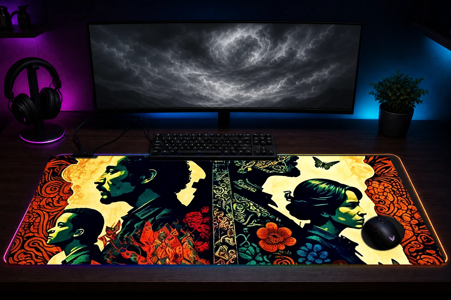 Mexican mariachi musicians RGB Desk Mat immersive setup scene