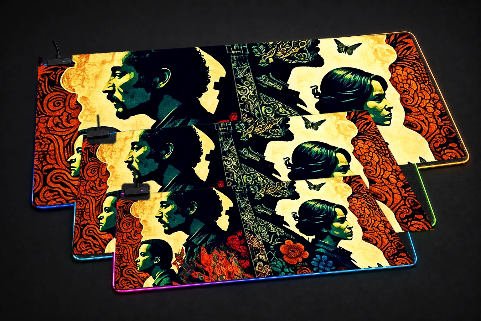 Mexican mariachi musicians RGB Desk Mat three-size comparison
