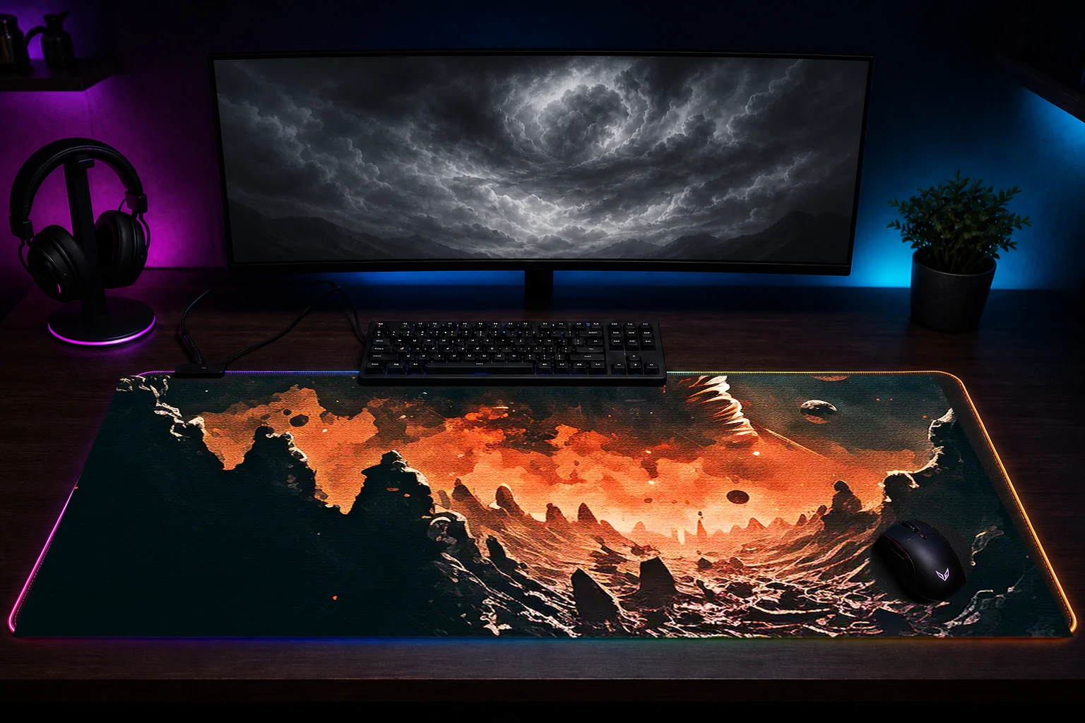 Astronauts and Space Life RGB Desk Mat immersive setup scene
