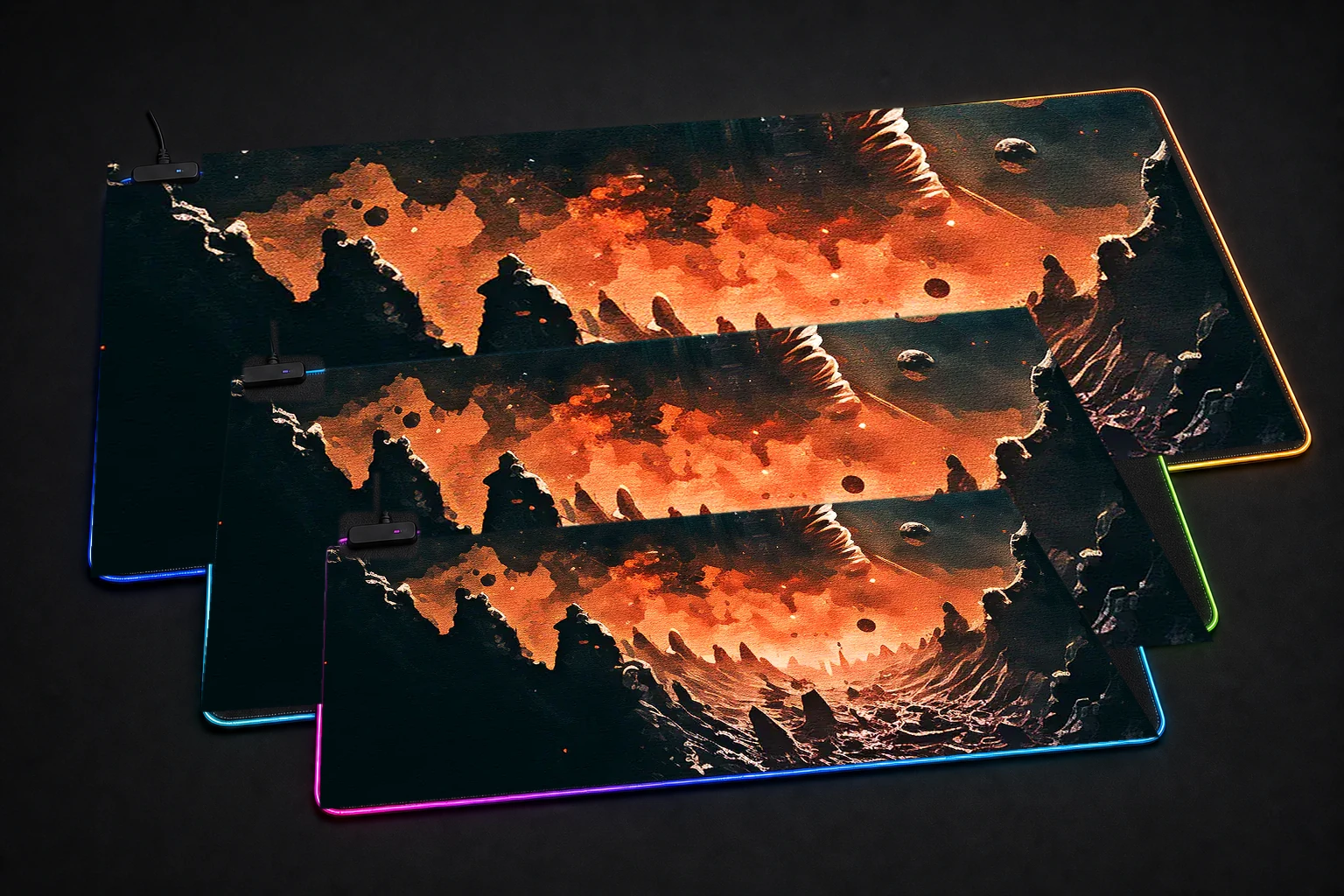 Astronauts and Space Life RGB Desk Mat three-size comparison