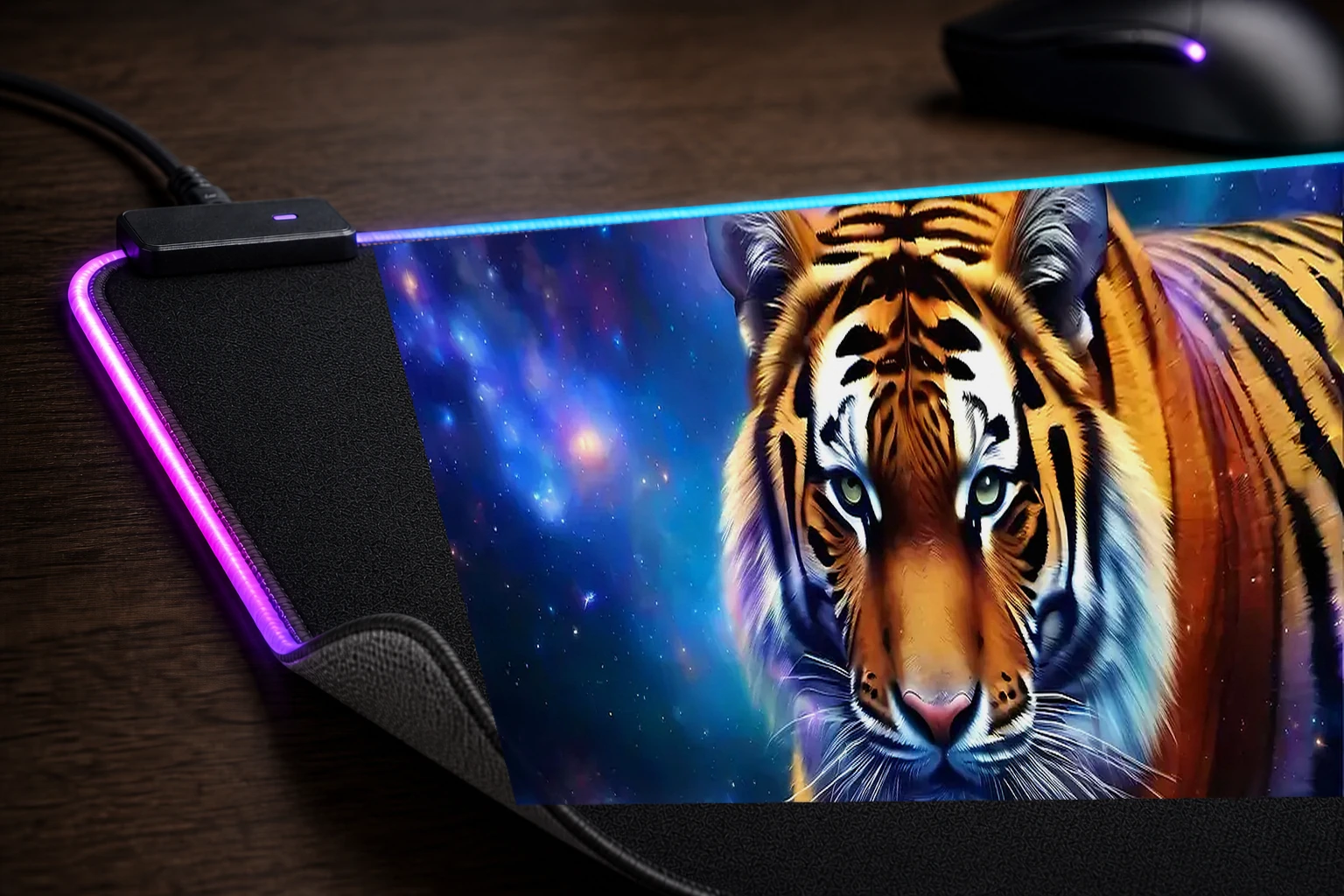 Space Tiger RGB Desk Mat controller and material detail