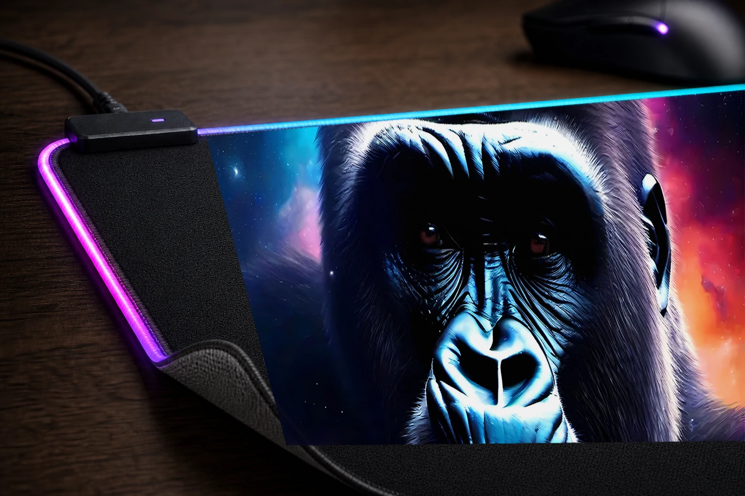 Space Gorilla RGB Desk Mat controller and material detail