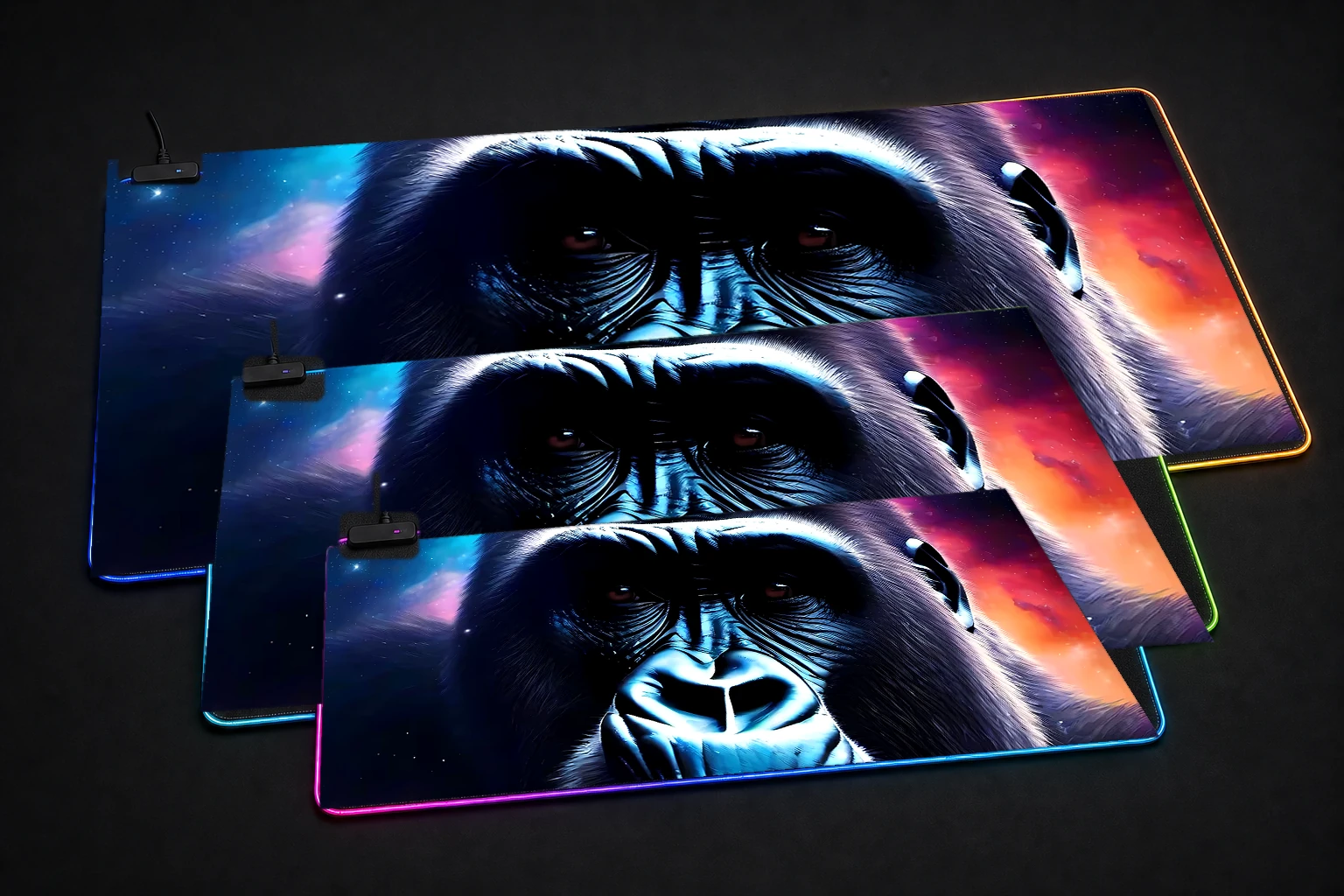 Space Gorilla RGB Desk Mat three-size comparison