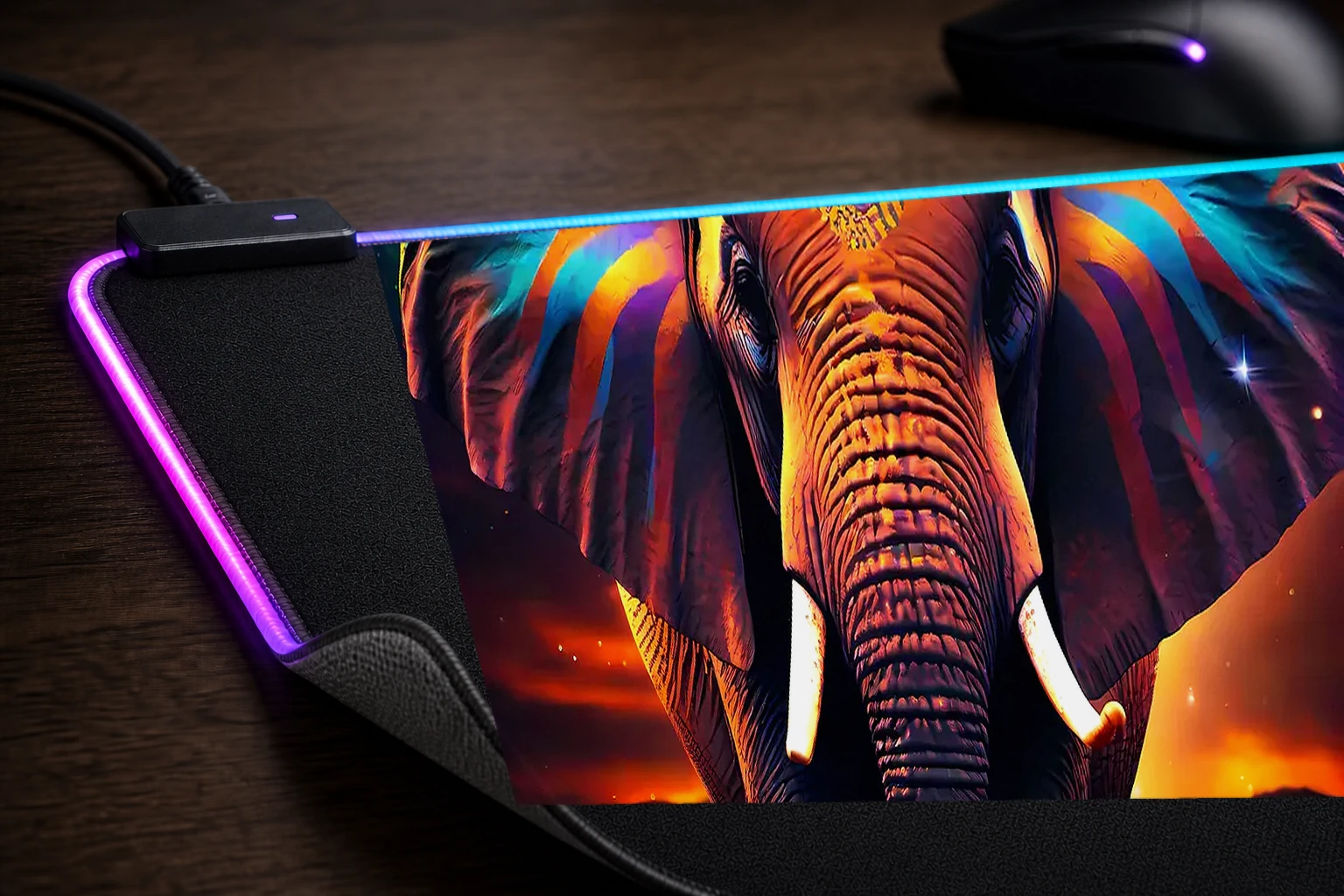 Elephant RGB Desk Mat controller and material detail