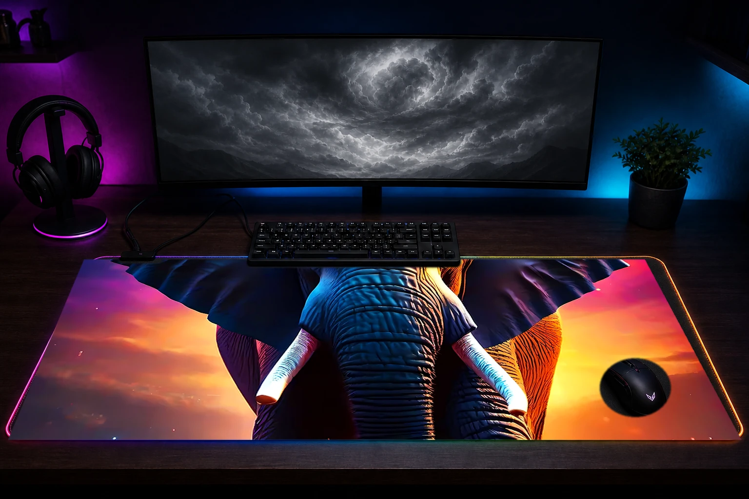 elephant RGB Desk Mat immersive setup scene