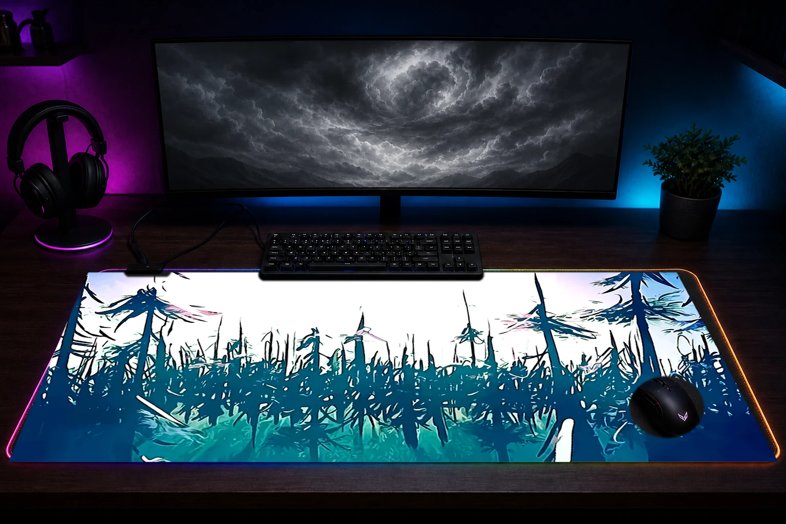 Outer wilds Landscapes RGB Desk Mat immersive setup scene
