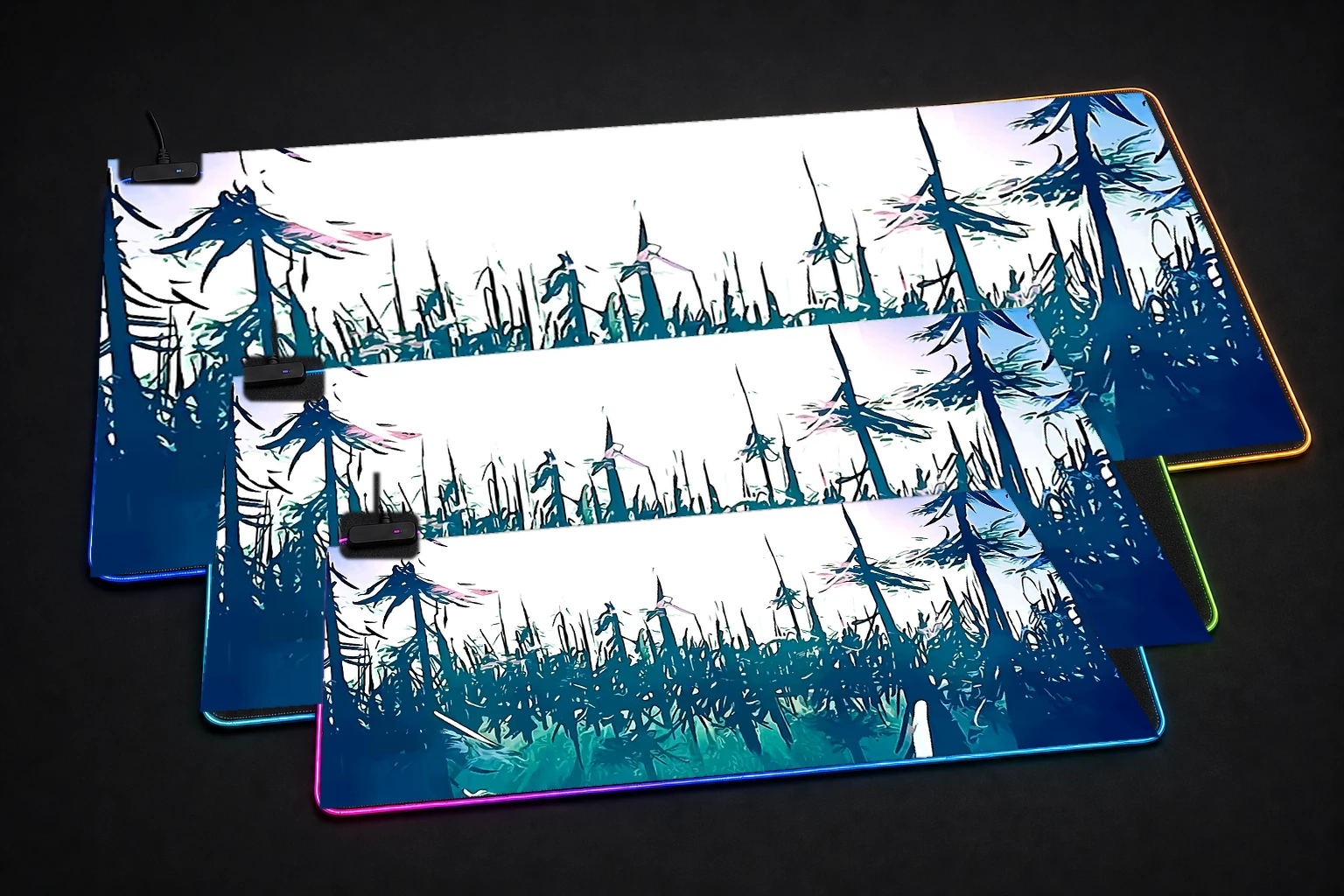 Outer wilds Landscapes RGB Desk Mat three-size comparison