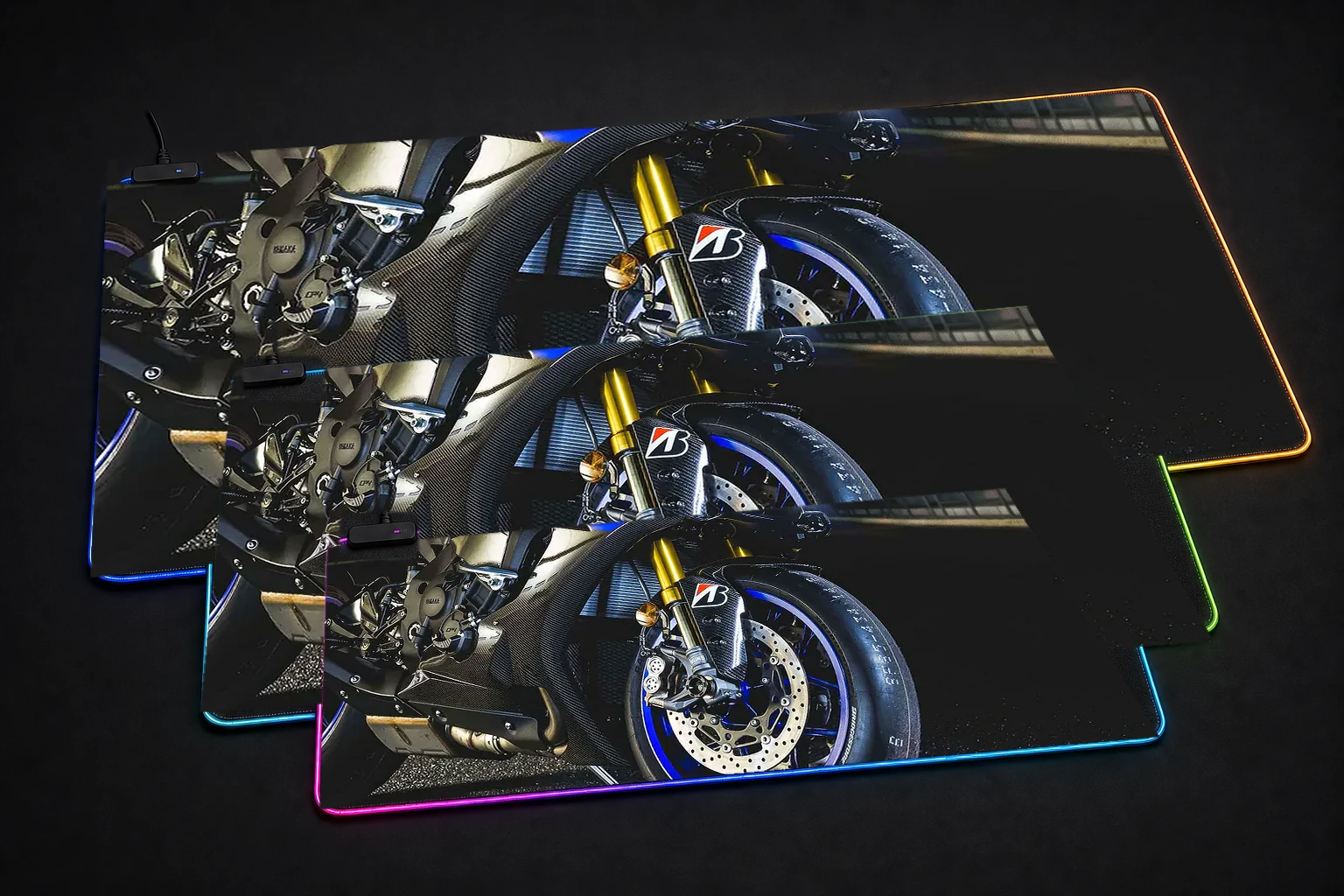 Yamaha R1 RGB Desk Mat three-size comparison