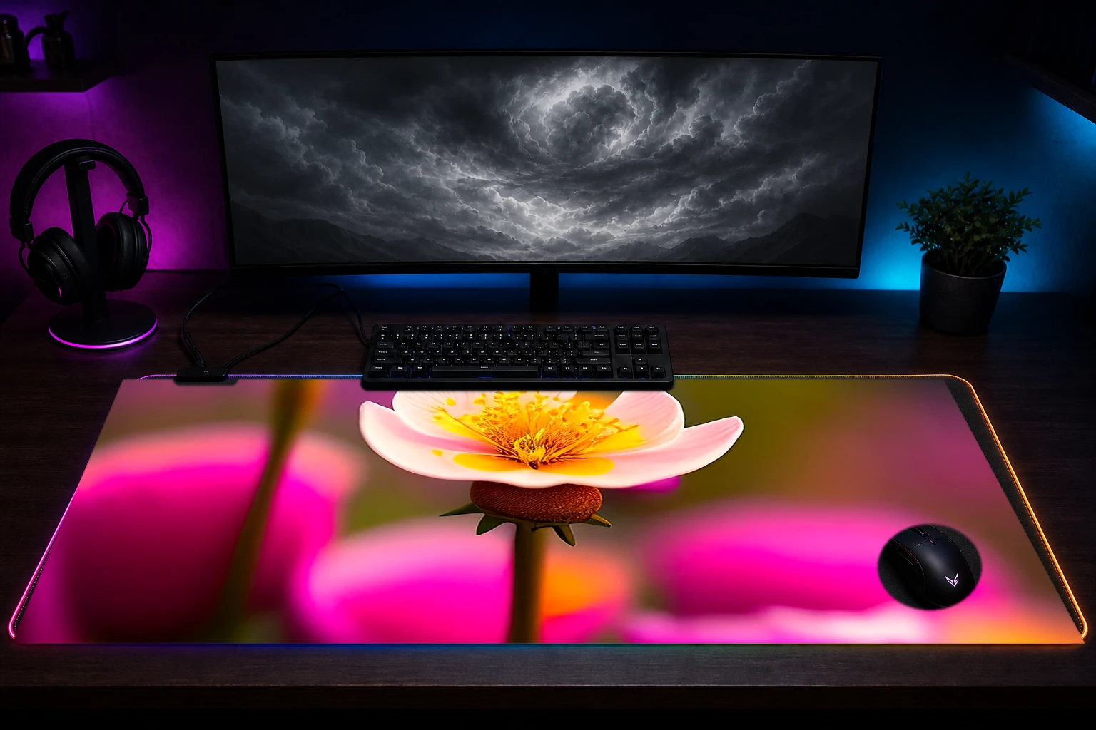 flower art RGB Desk Mat immersive setup scene