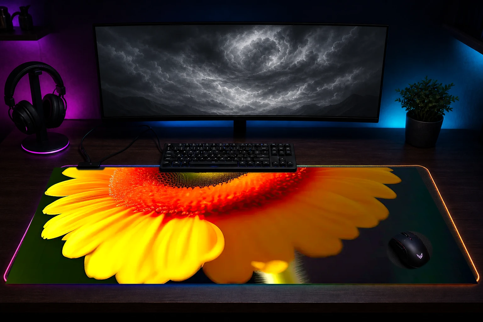 flower art RGB Desk Mat immersive setup scene