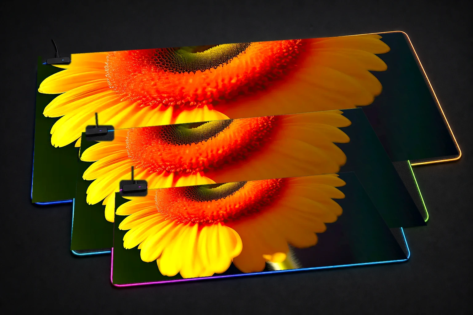flower art RGB Desk Mat three-size comparison