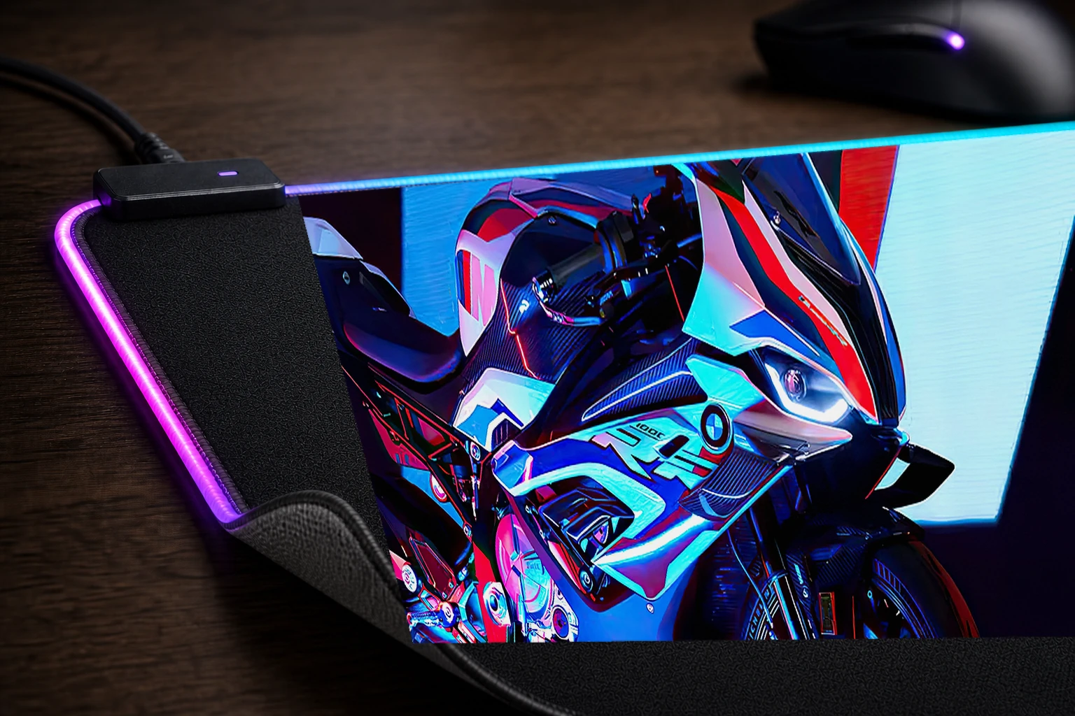 BMW M1000 RGB Desk Mat controller and material detail