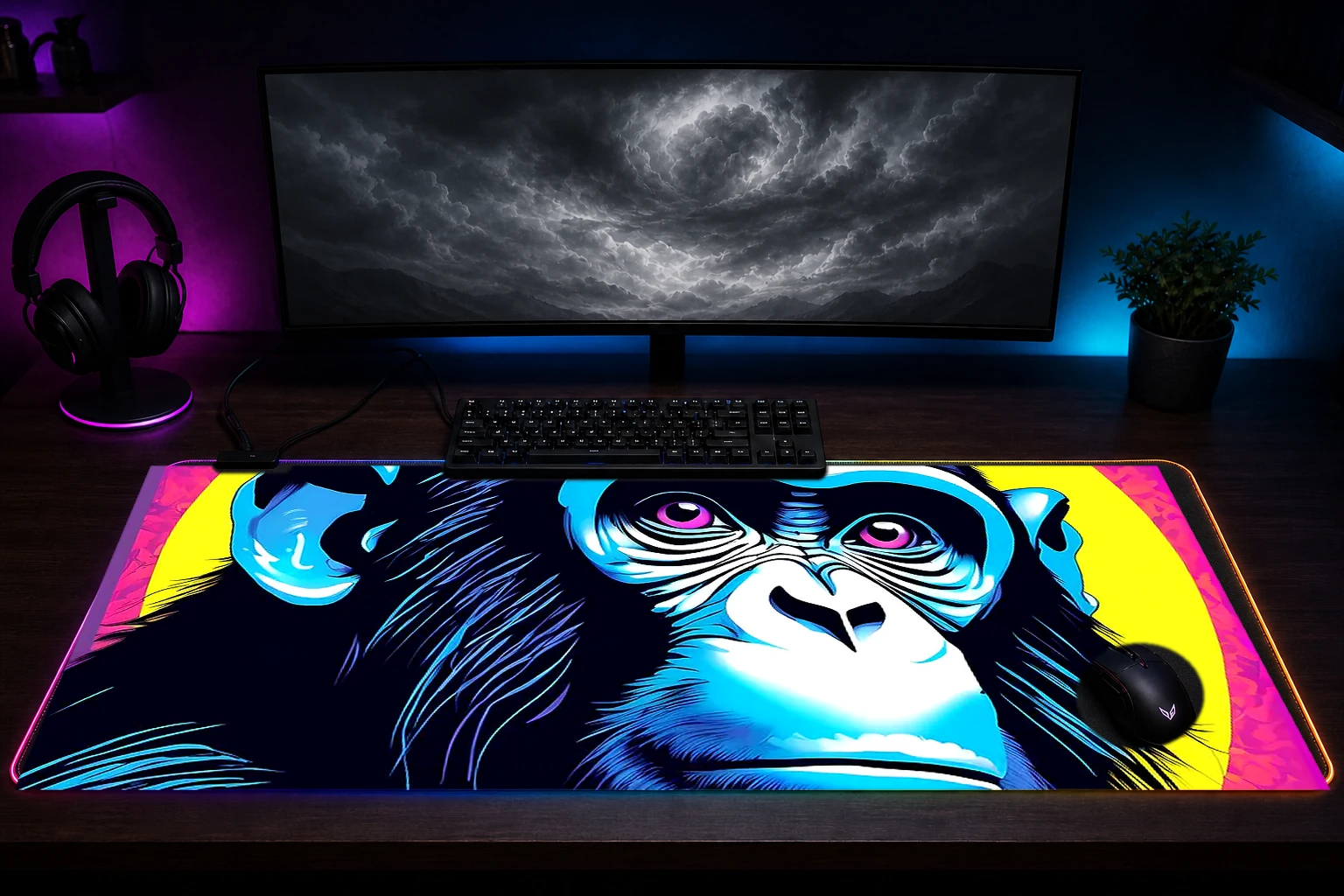 Animal Forest RGB Desk Mat immersive setup scene